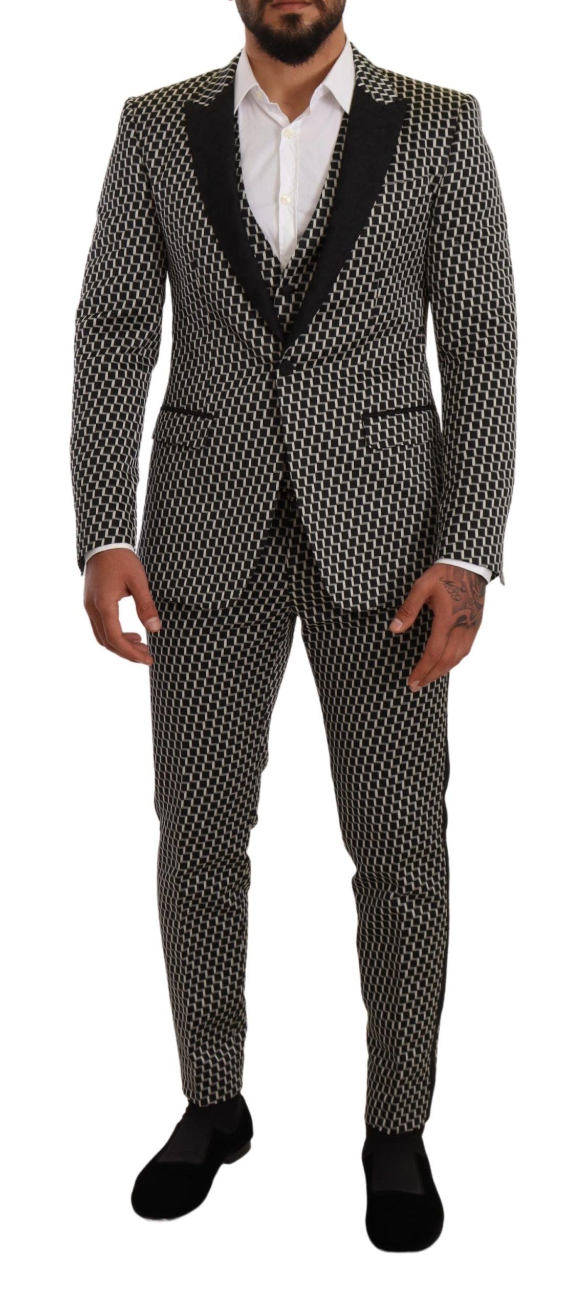 Dolce & Gabbana Black White Check 3 Piece Set MARTINI Suit | Regal Royce