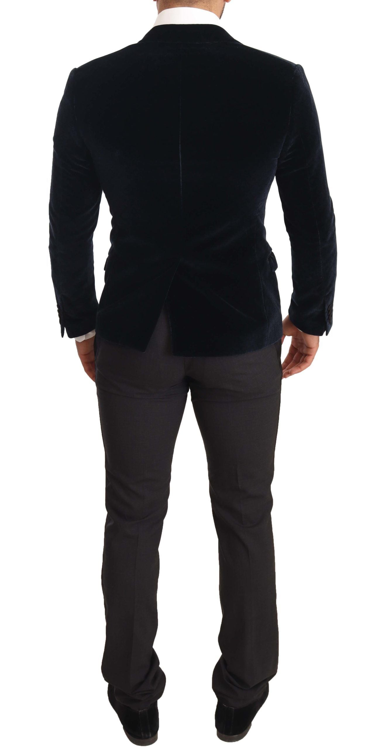 Dolce & Gabbana Blue Velvet Cotton Slim Fit Smoking Suit | Regal Royce