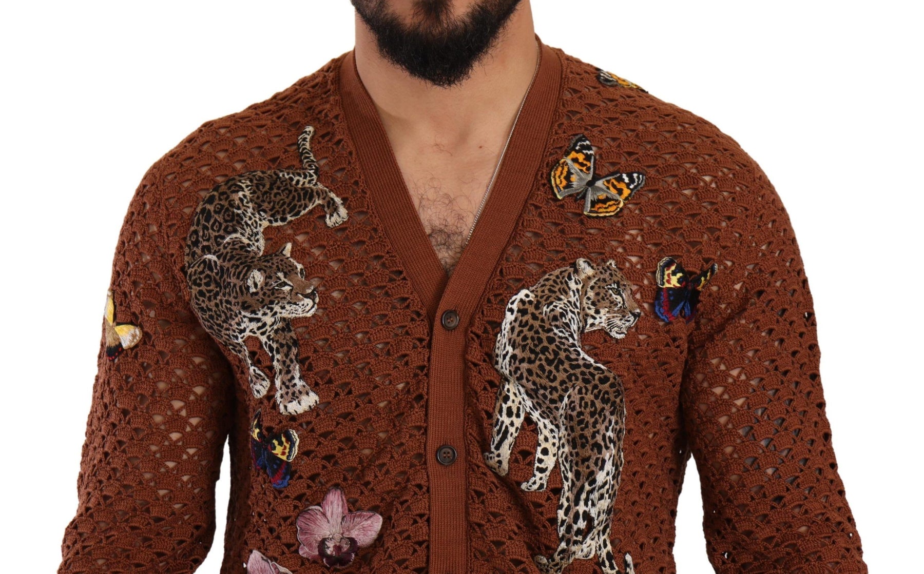 Dolce & Gabbana Brown Leopard Butterfly Cardigan Sweater | Regal Royce