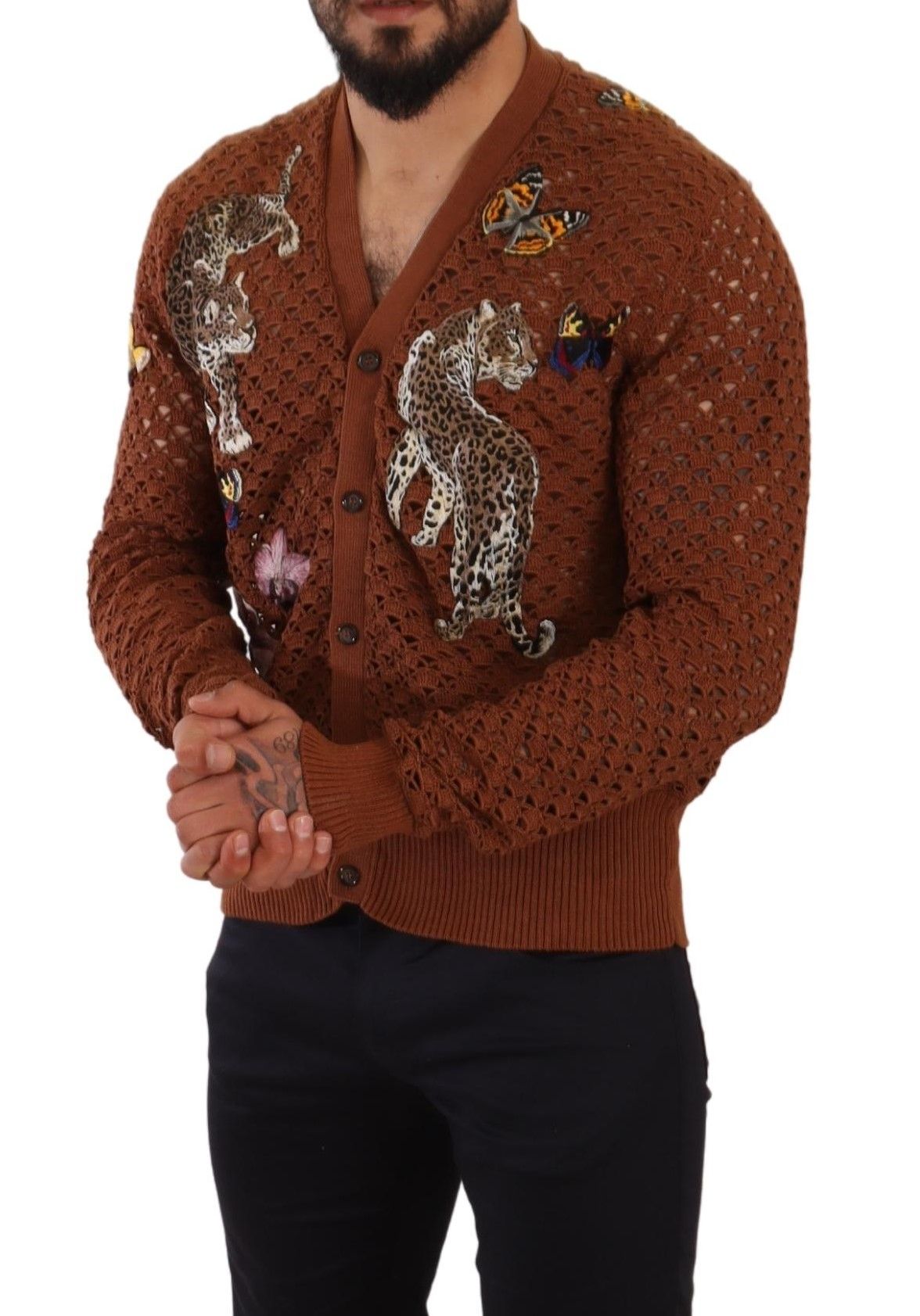 Dolce & Gabbana Brown Leopard Butterfly Cardigan Sweater | Regal Royce