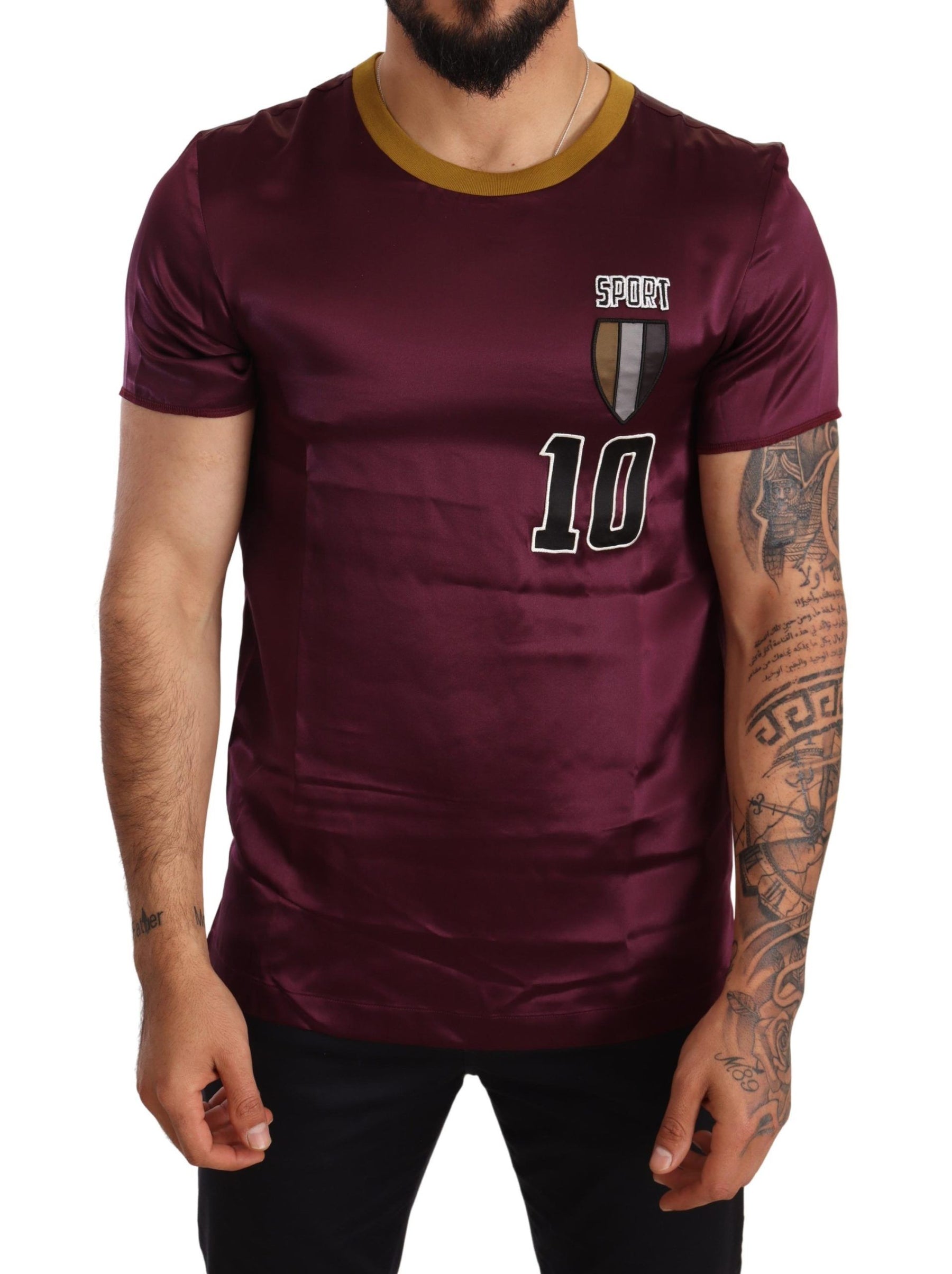 Dolce & Gabbana Purple Sport 10 Embroidery Crewneck T-shirt | Regal Royce