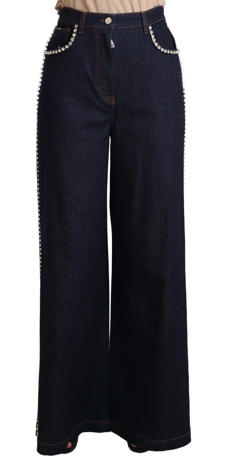 Dolce & Gabbana Dark Blue Crystal Embellished Flare Jeans | Regal Royce