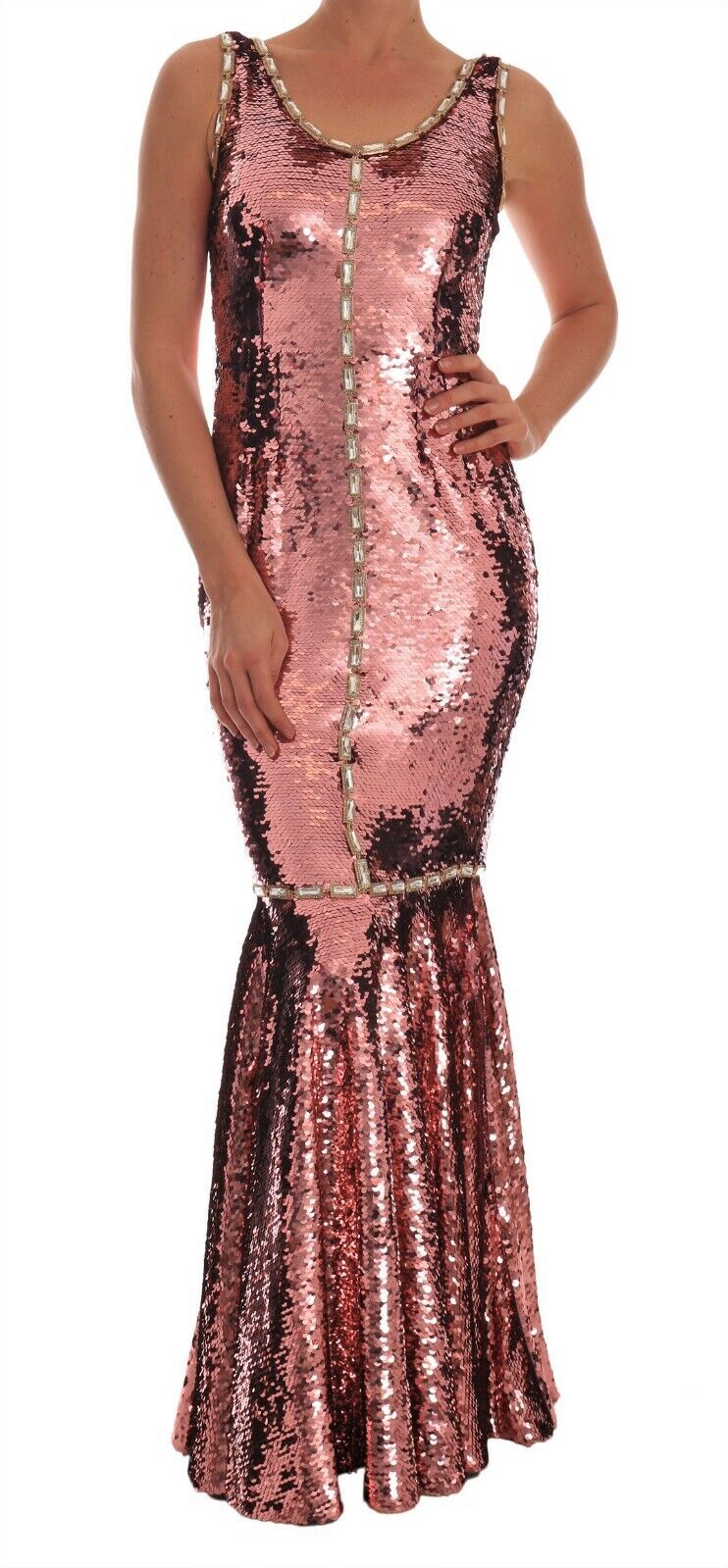 Dolce & Gabbana Pink Sequined Sheath Crystal Dress Gown | Regal Royce