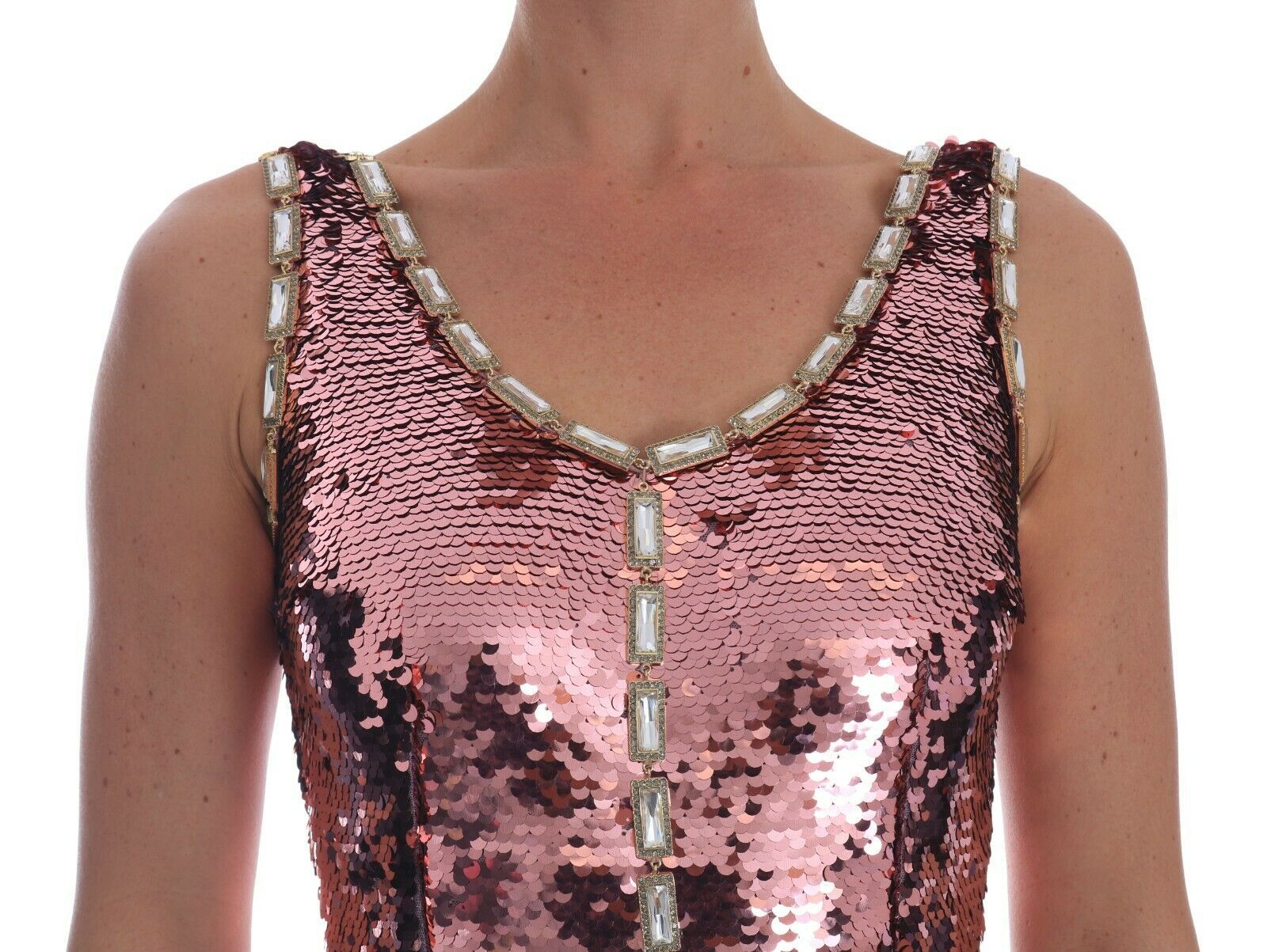 Dolce & Gabbana Pink Sequined Sheath Crystal Dress Gown | Regal Royce