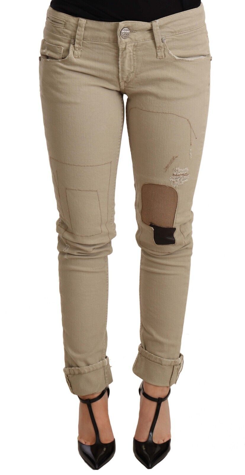 Acht Beige Denim Cotton Bottom Slim Fit Folded Pant | Regal Royce