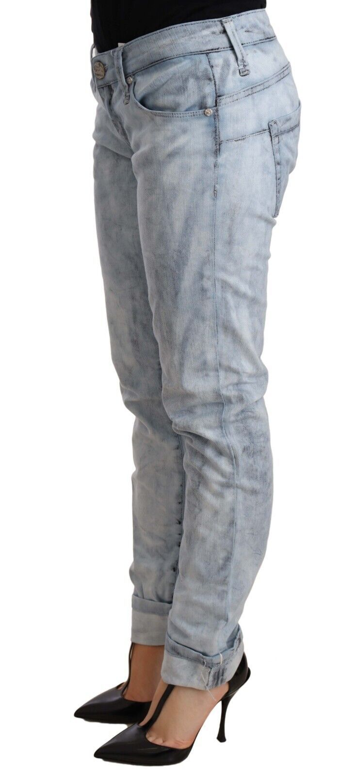 Acht Light Blue Washed Cotton Folded Hem Denim Trouser | Regal Royce