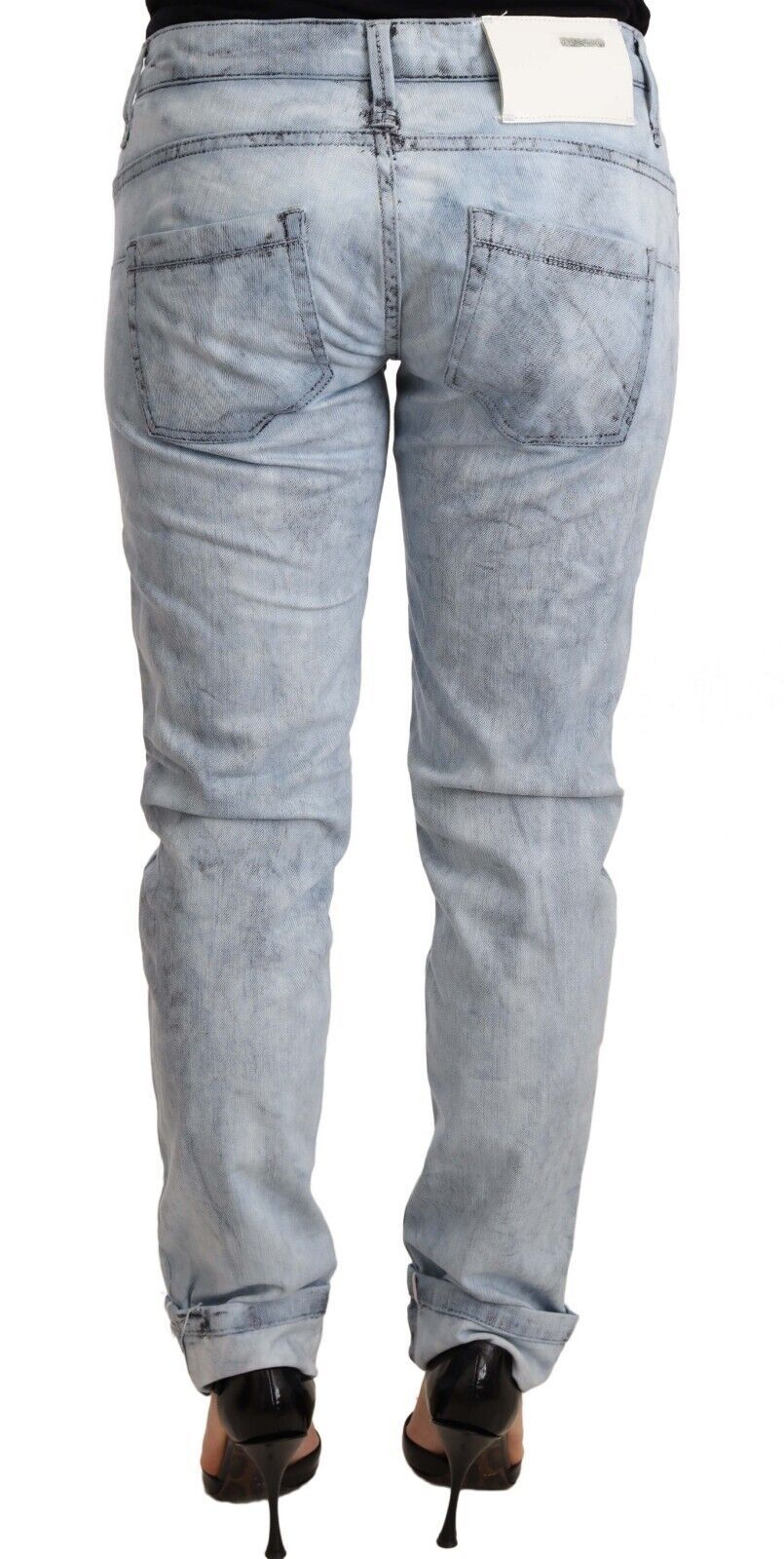 Acht Light Blue Washed Cotton Folded Hem Denim Trouser | Regal Royce