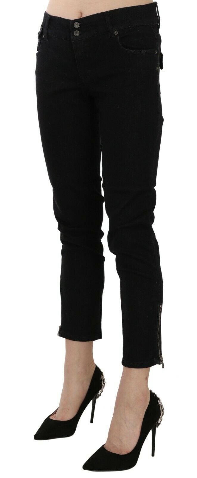 John Galliano Black Mid Waist Cropped Cut Hem Denim Casual Pants | Regal Royce