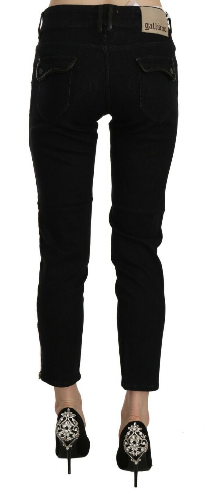 John Galliano Black Mid Waist Cropped Cut Hem Denim Casual Pants | Regal Royce