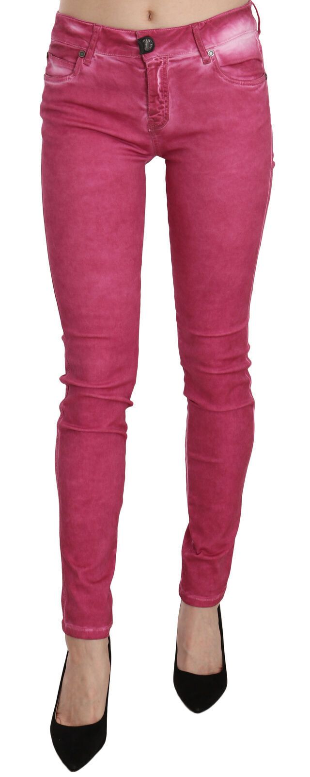 PLEIN SUD Pink Velvet Mid Waist Skinny Trouser Pants | Regal Royce