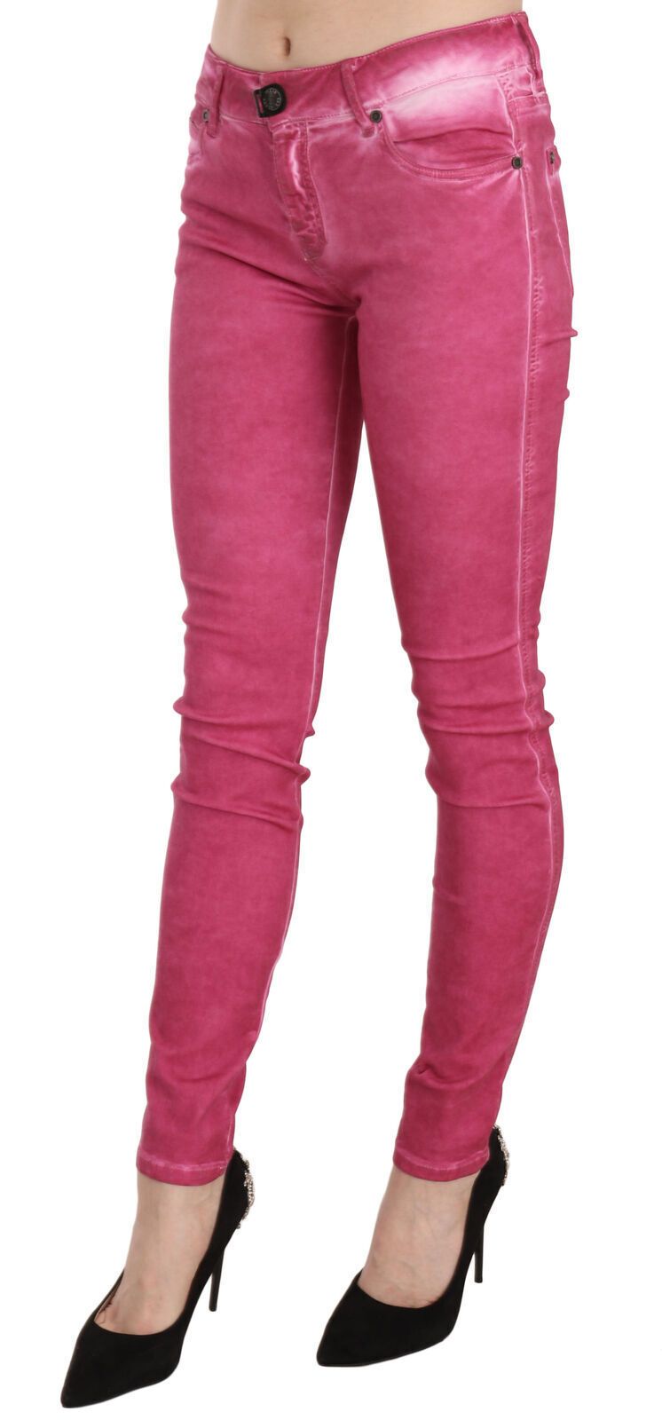 PLEIN SUD Pink Velvet Mid Waist Skinny Trouser Pants | Regal Royce