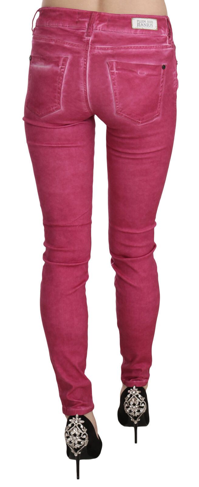PLEIN SUD Pink Velvet Mid Waist Skinny Trouser Pants | Regal Royce