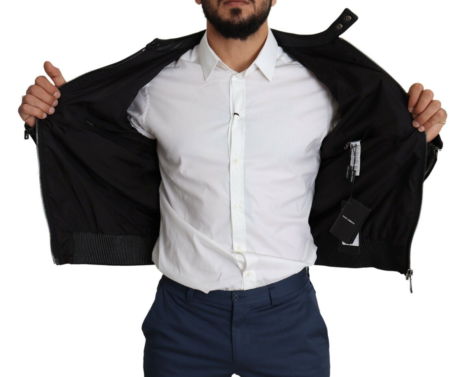 Dolce & Gabbana Black Nylon Full Zip Men Bomber Coat Jacket | Regal Royce