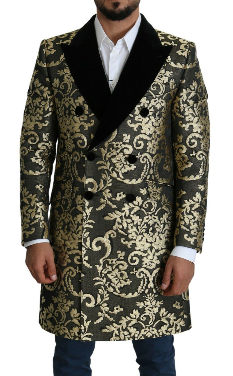 Dolce & Gabbana Black Gold Jacquard Long Coat SICILIA Jacket | Regal Royce