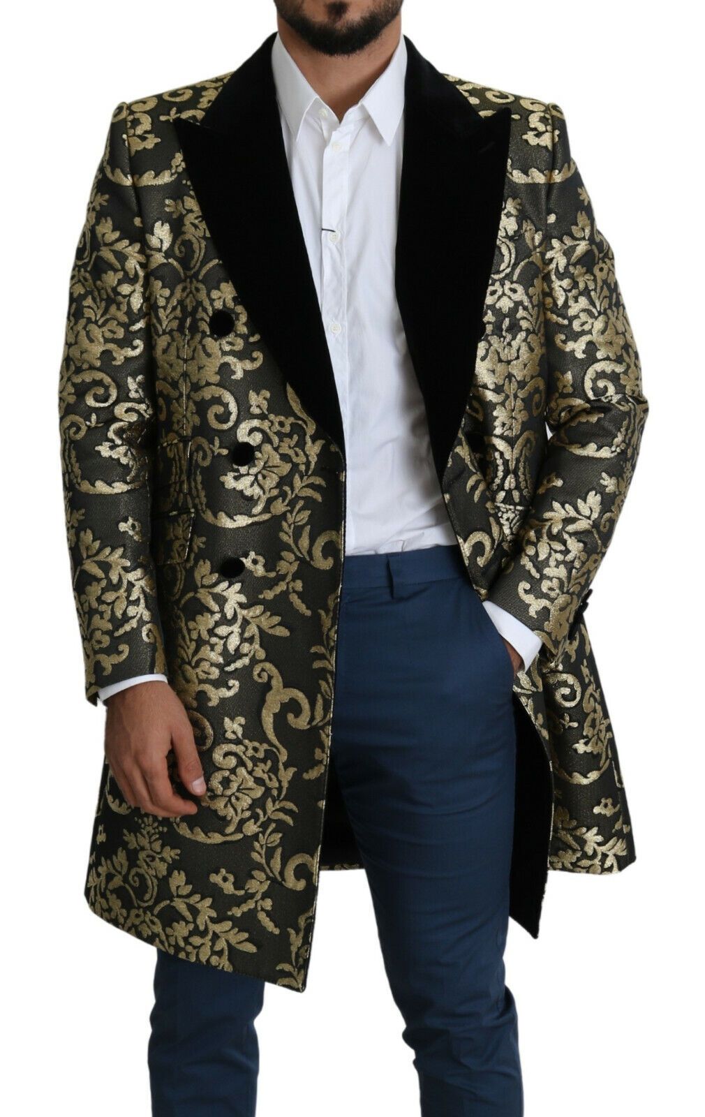 Dolce & Gabbana Black Gold Jacquard Long Coat SICILIA Jacket | Regal Royce