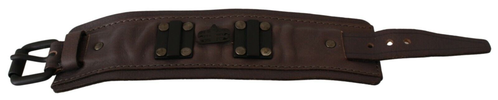 Scervino Street Brown Leather Branded Wide Buckle Closure Bracelet | Regal Royce