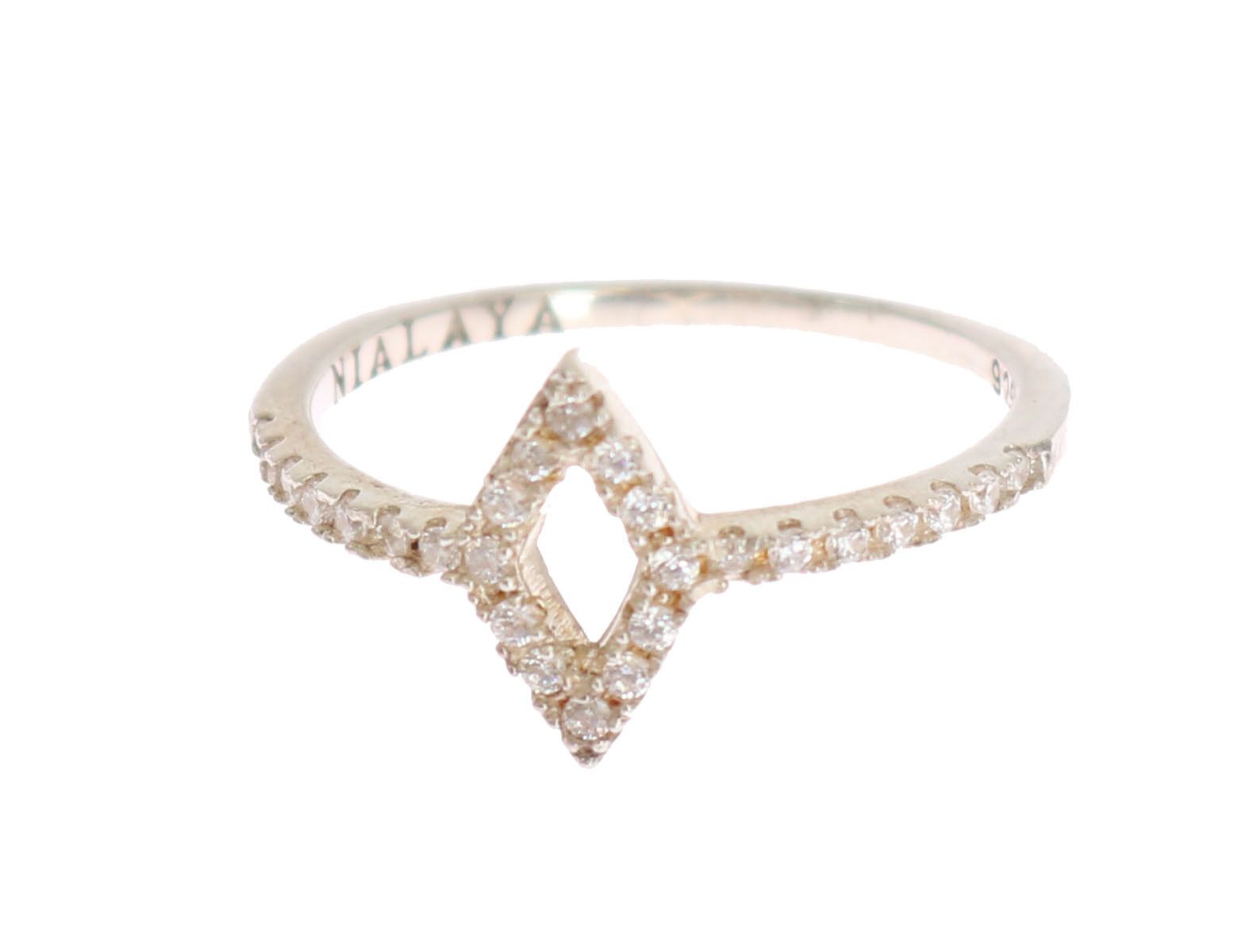Nialaya Silver Rhombus Womens Clear CZ 925 Silver Ring | Regal Royce