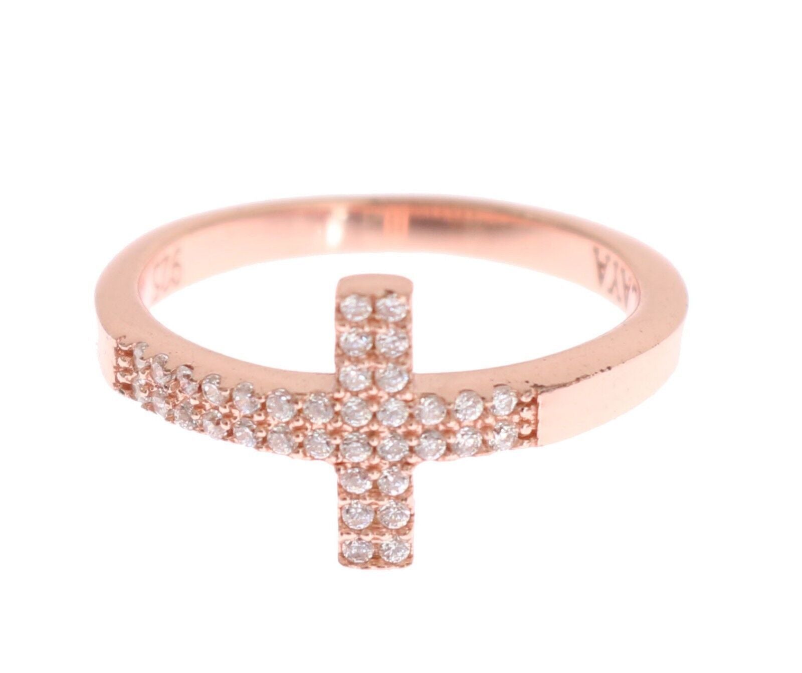 Nialaya Pink Gold 925 Silver Womens Cross CZ Ring | Regal Royce