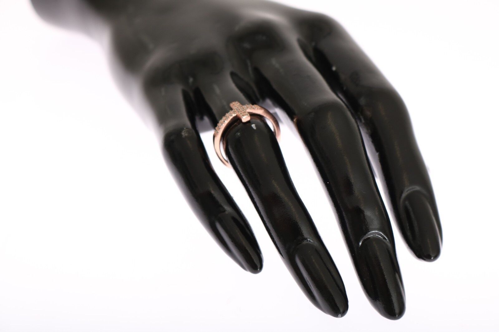 Nialaya Pink Gold 925 Silver Womens Cross CZ Ring | Regal Royce