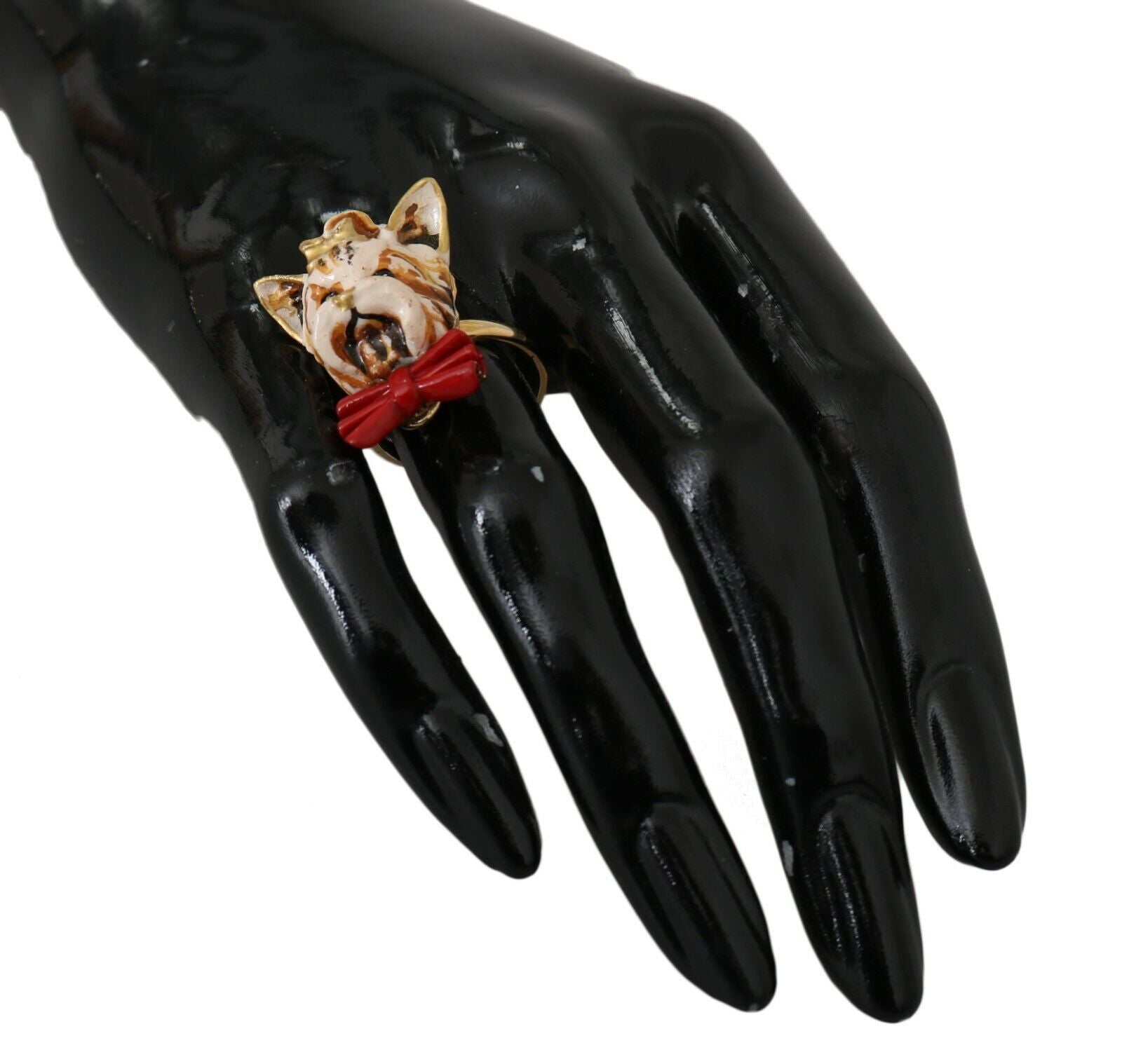 Dolce & Gabbana Beige Dog Pet Branded Accessory Gold Brass Resin Ring | Regal Royce