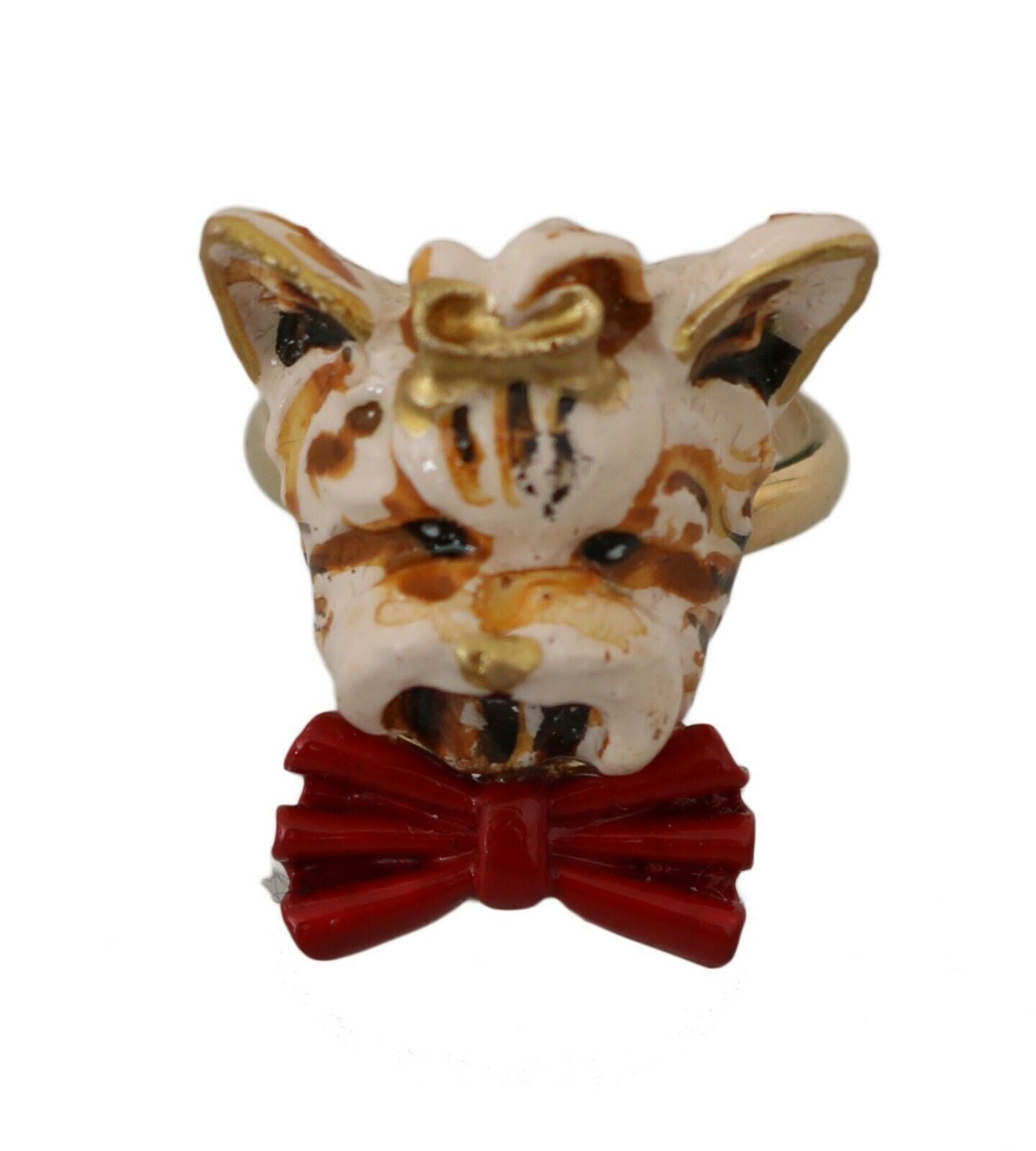 Dolce & Gabbana Beige Dog Pet Branded Accessory Gold Brass Resin Ring | Regal Royce