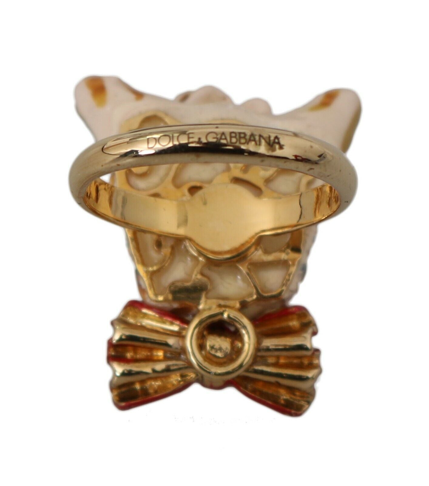 Dolce & Gabbana Beige Dog Pet Branded Accessory Gold Brass Resin Ring | Regal Royce