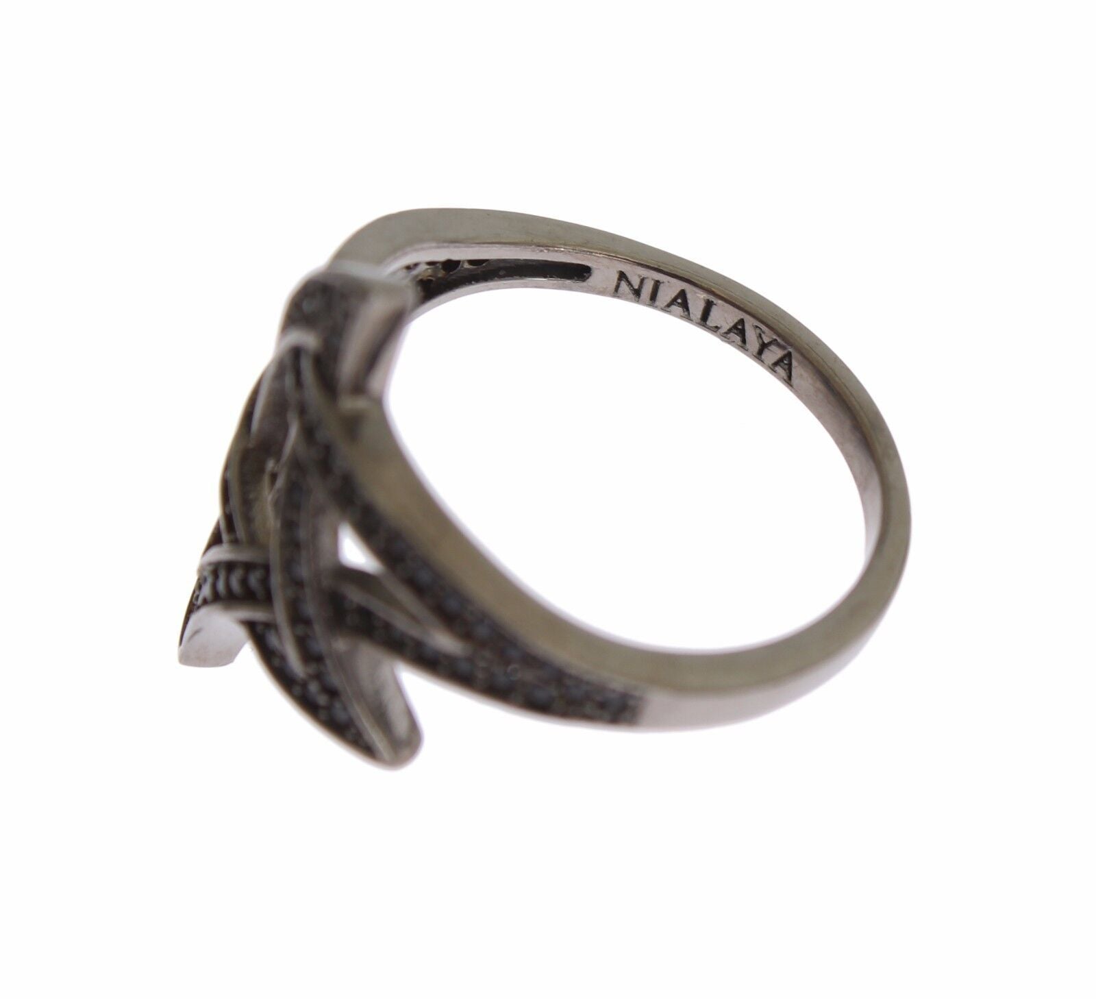 Nialaya Black CZ Rhodium 925 Silver Womens Ring | Regal Royce