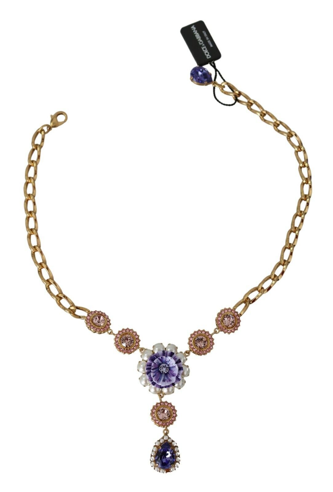 Dolce & Gabbana Pink Gold Brass Crystal Purple Pearl Pendants | Regal Royce
