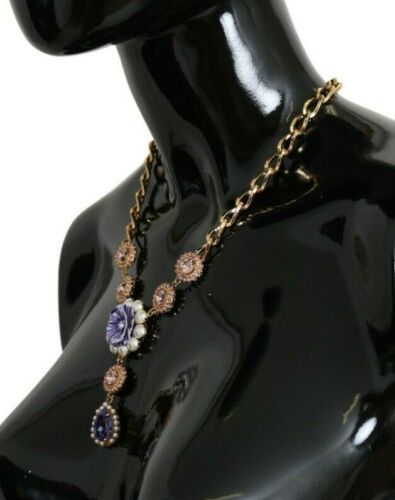 Dolce & Gabbana Pink Gold Brass Crystal Purple Pearl Pendants | Regal Royce