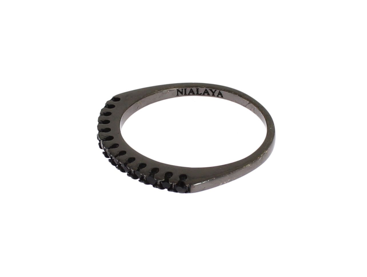 Nialaya Black CZ Rhodium 925 Silver Womens Ring | Regal Royce