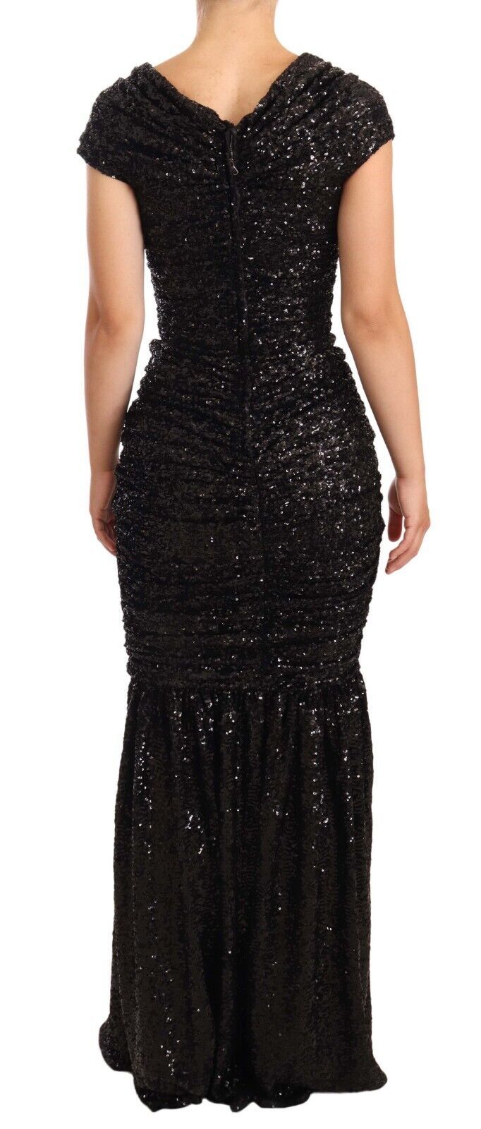 Dolce & Gabbana Black Sequined Open Shoulder Long Gown Dress | Regal Royce