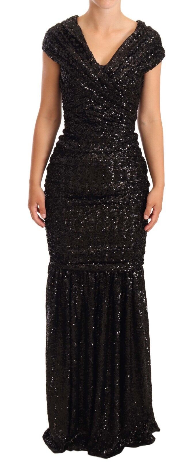 Dolce & Gabbana Black Sequined Open Shoulder Long Gown Dress | Regal Royce