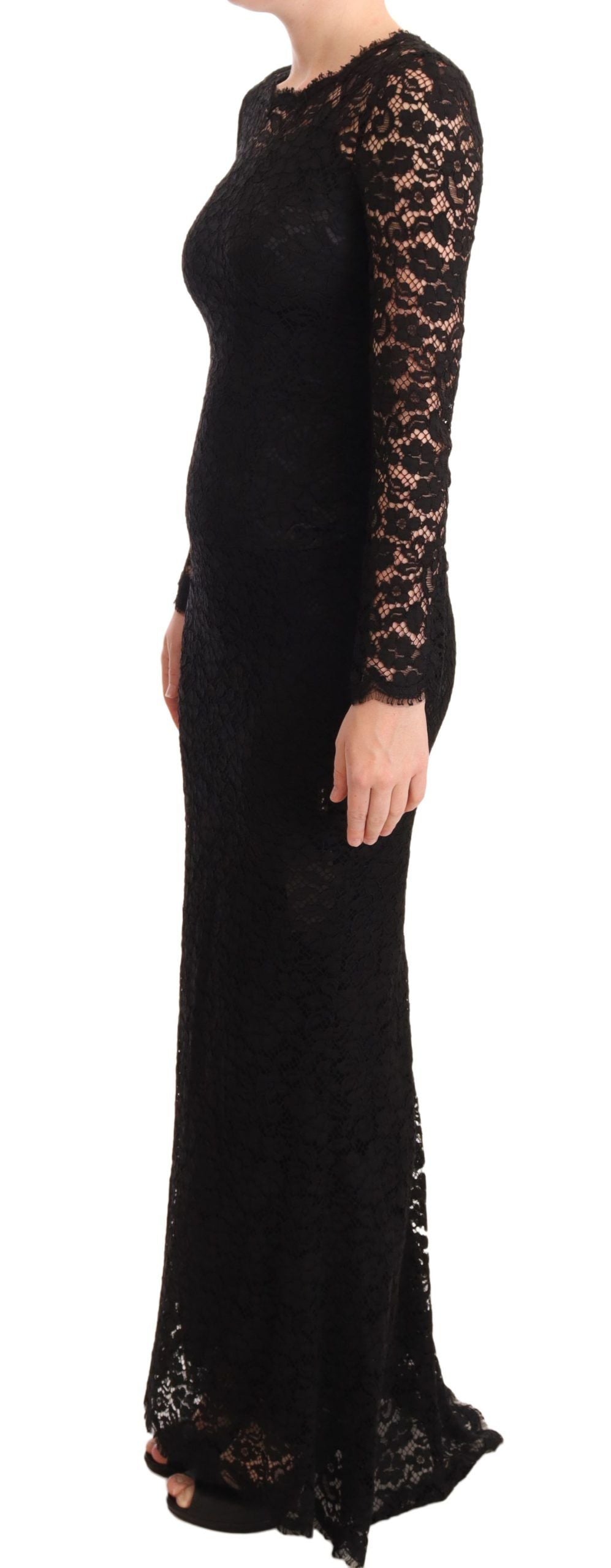 Dolce & Gabbana Black Cotton Lace Mermaid Long Sleeves Dress | Regal Royce