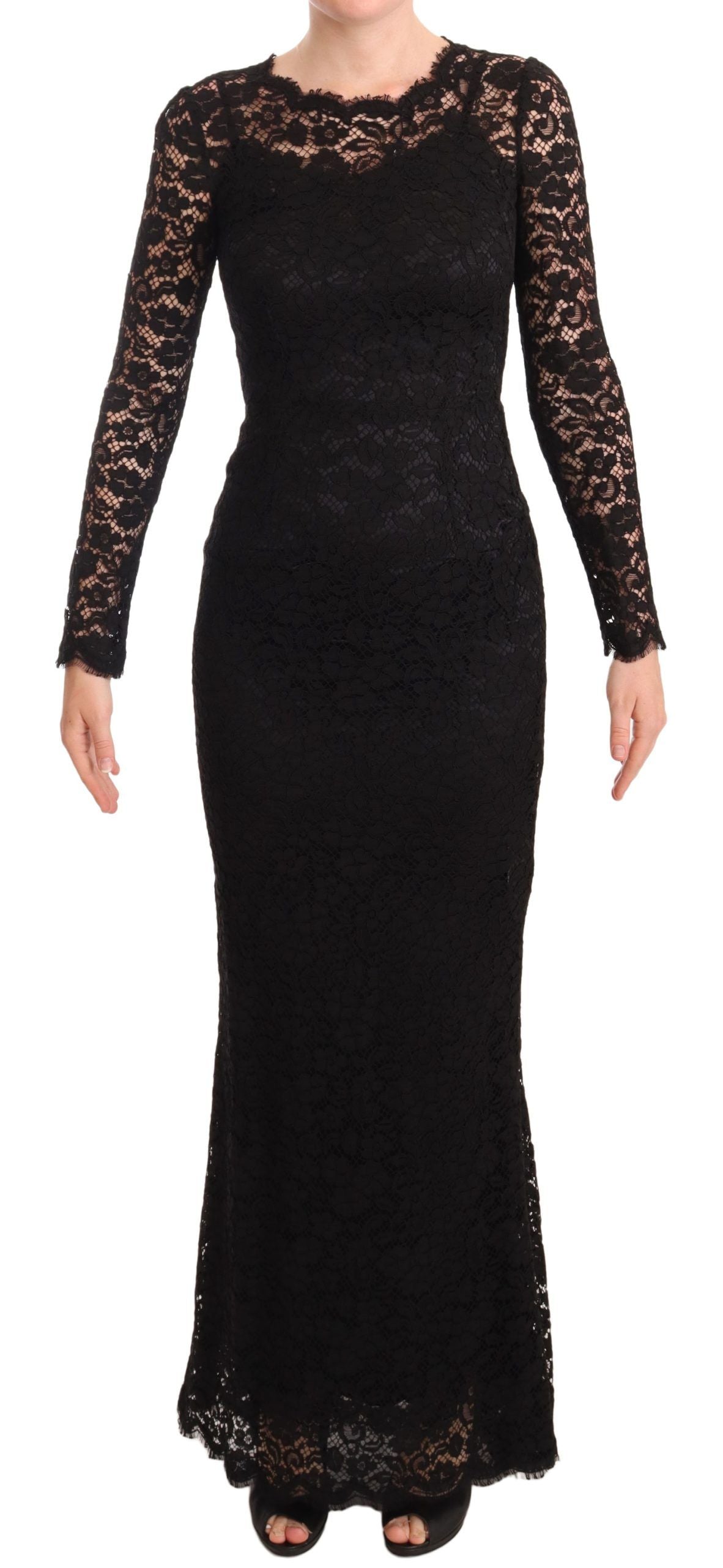 Dolce & Gabbana Black Cotton Lace Mermaid Long Sleeves Dress | Regal Royce