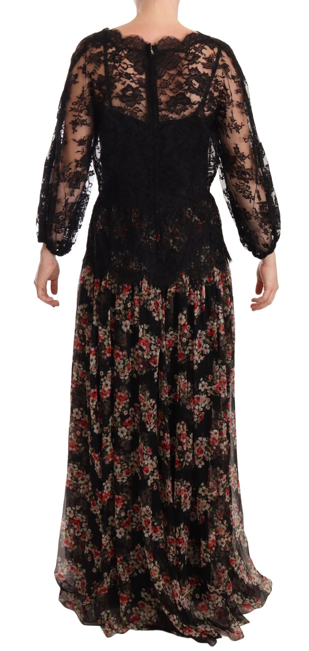 Dolce & Gabbana Black Lace Floral Polka Maxi Capri Dress | Regal Royce