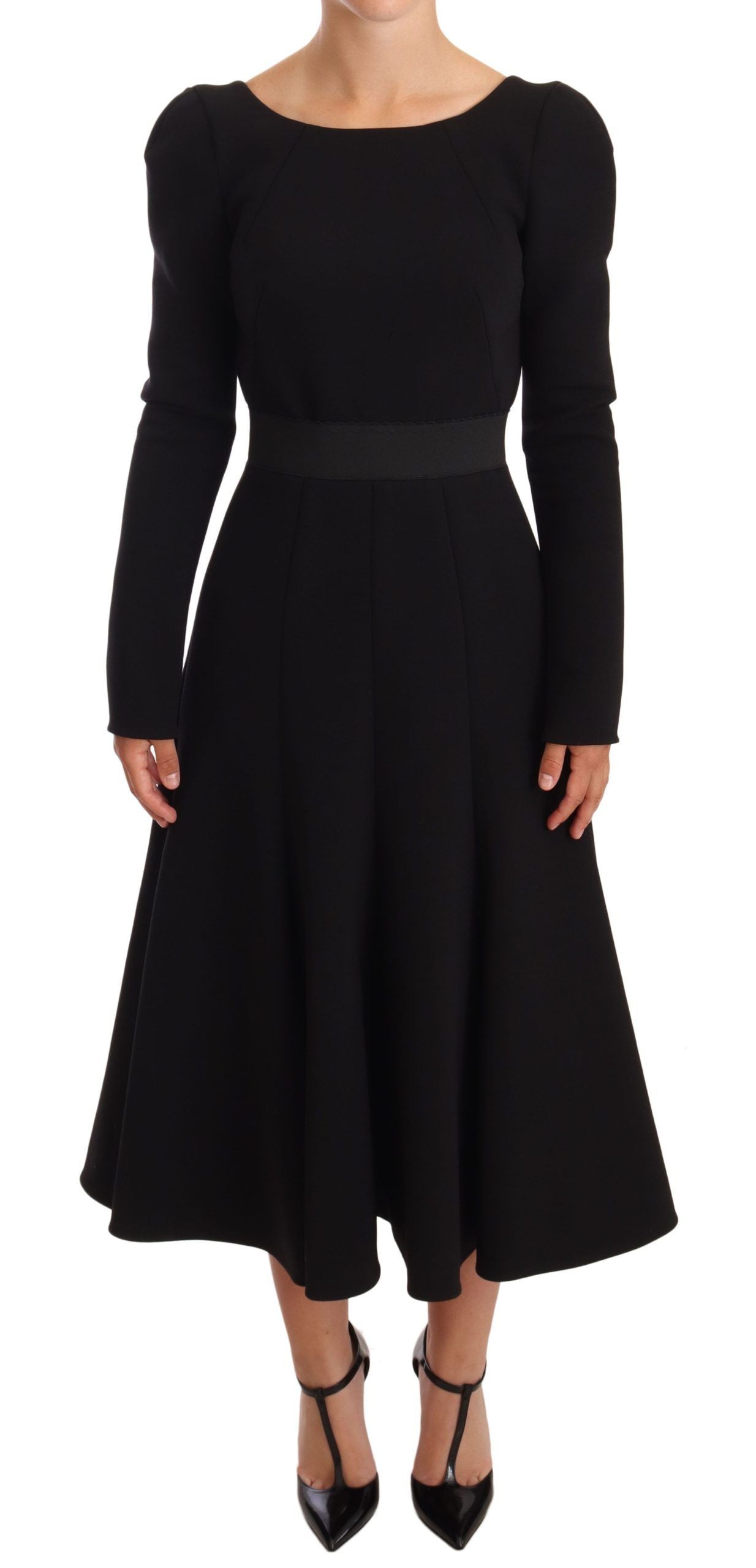Dolce & Gabbana Black Wool Stretch Sheath Open Back Dress | Regal Royce