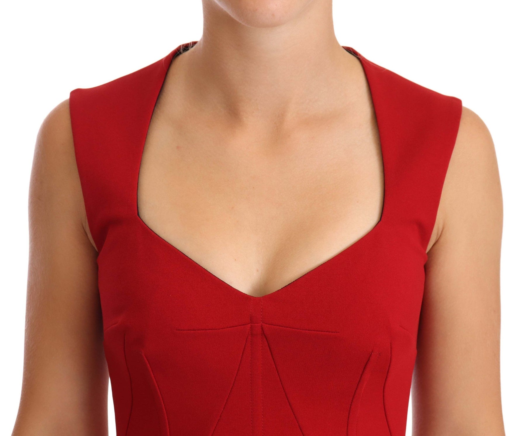Dolce & Gabbana Red Sweetheart Sleeveless Midi Stretch Dress | Regal Royce