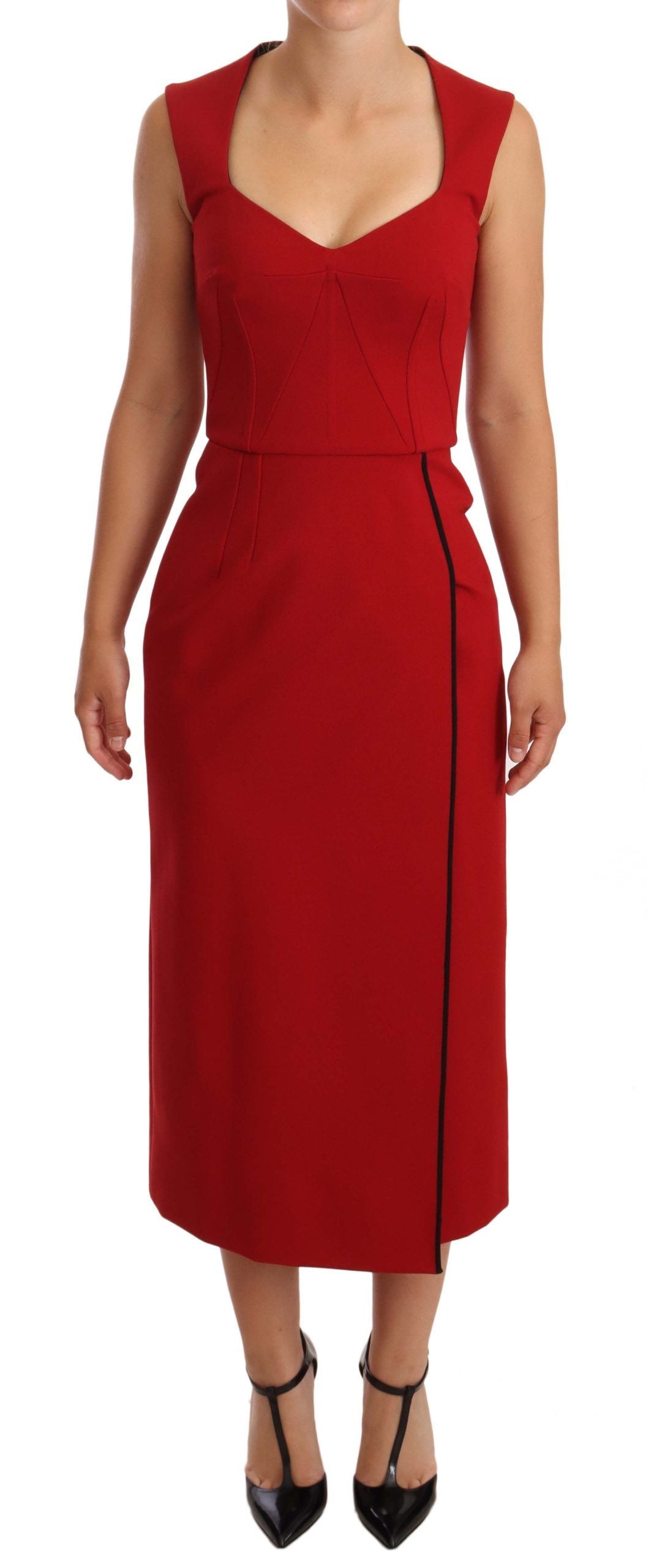 Dolce & Gabbana Red Sweetheart Sleeveless Midi Stretch Dress | Regal Royce