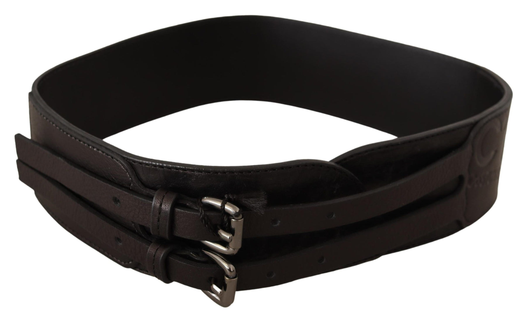 Costume National Dark Brown Leather Double Buckle Belt | Regal Royce
