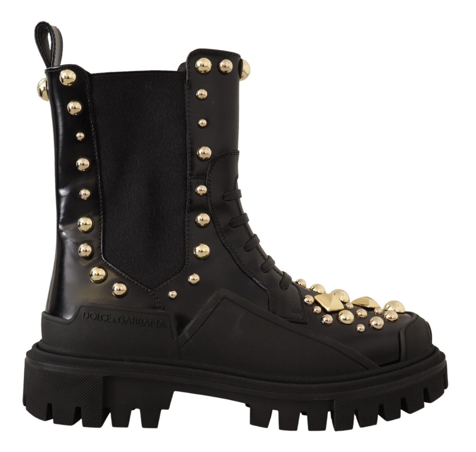Dolce & Gabbana Black Leather Studded Combat Boots | Regal Royce