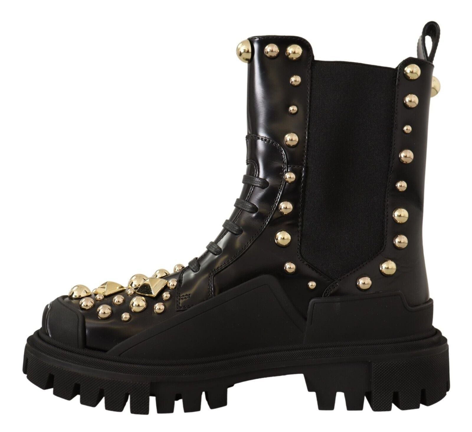 Dolce & Gabbana Black Leather Studded Combat Boots | Regal Royce