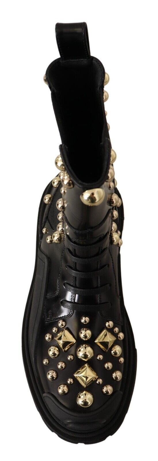 Dolce & Gabbana Black Leather Studded Combat Boots | Regal Royce