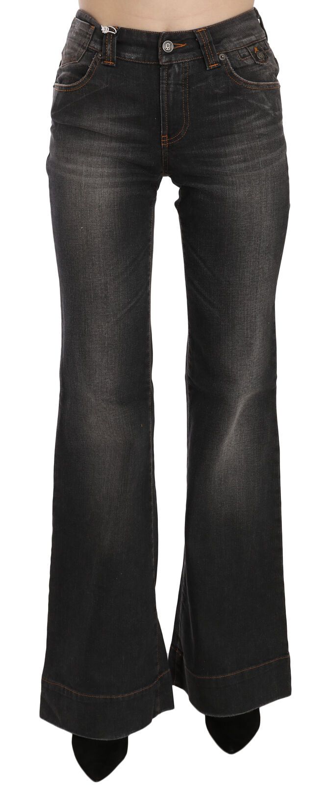 John Galliano Black Washed Mid Waist Flared Denim Casual Jeans | Regal Royce