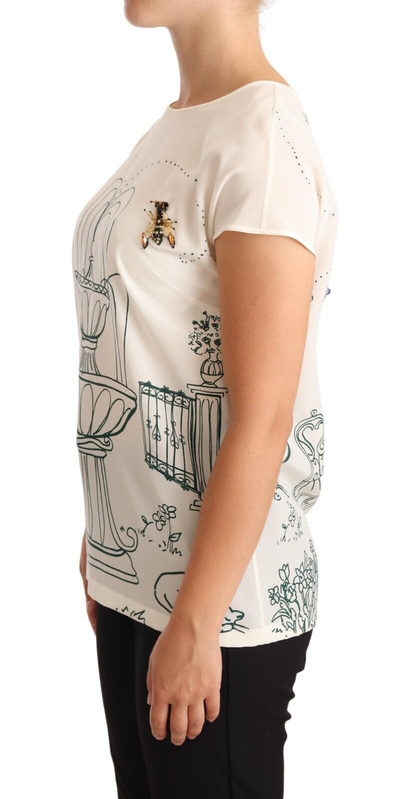 Dolce & Gabbana White Silk Garden Fountain T-Shirt Blouse | Regal Royce