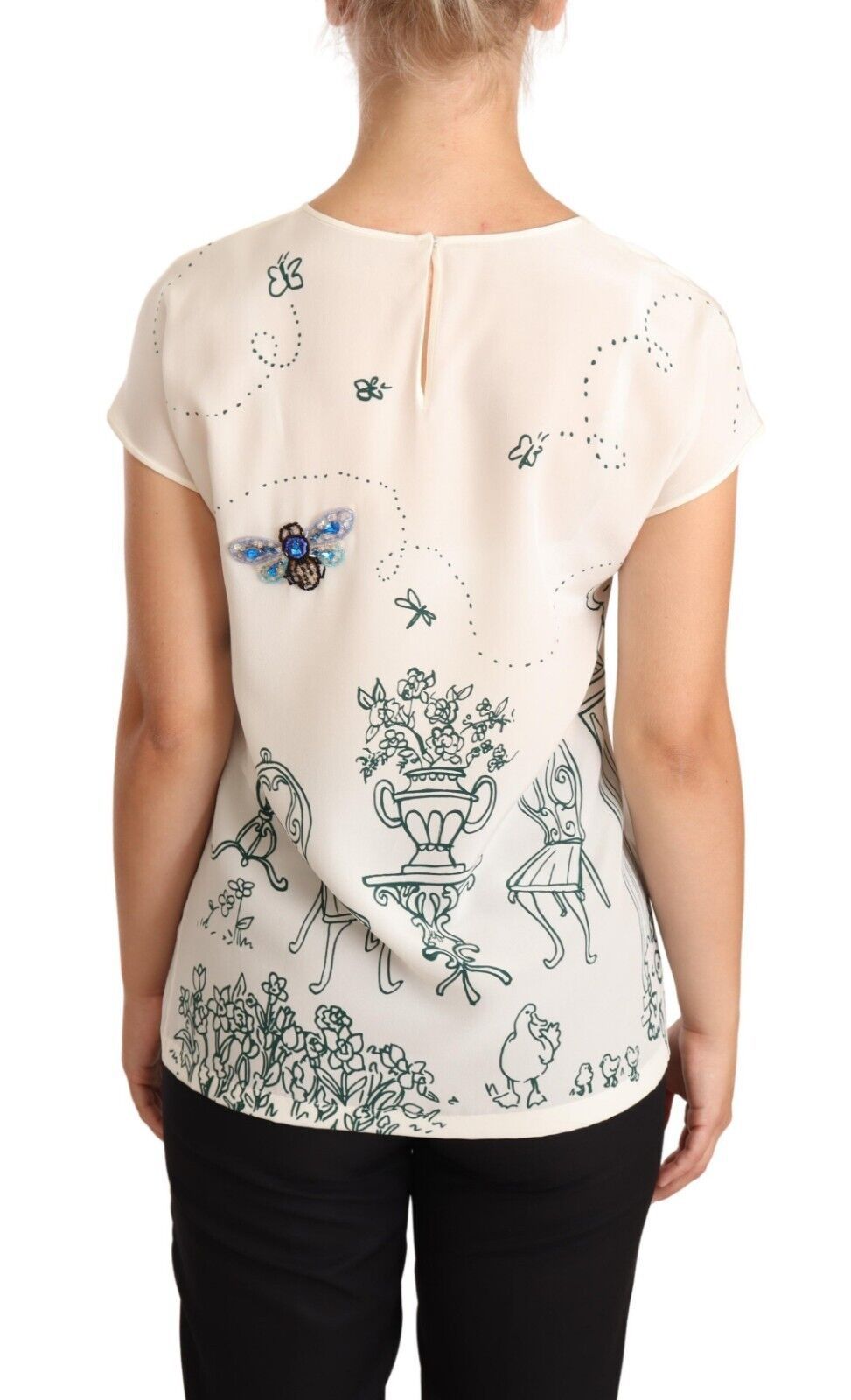 Dolce & Gabbana White Silk Garden Fountain T-Shirt Blouse | Regal Royce