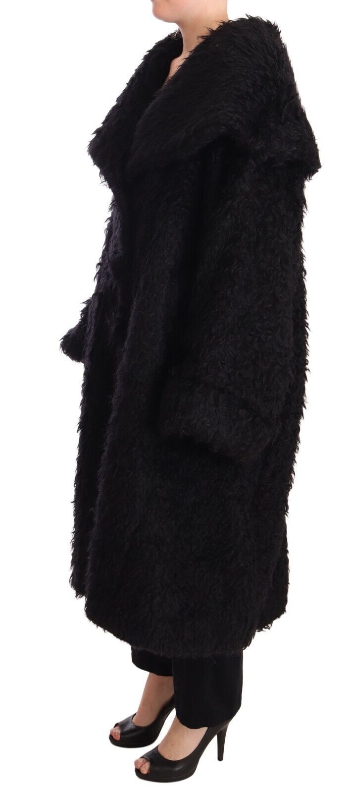 Dolce & Gabbana Black Mohair Fur Cape Trench Coat Jacket | Regal Royce