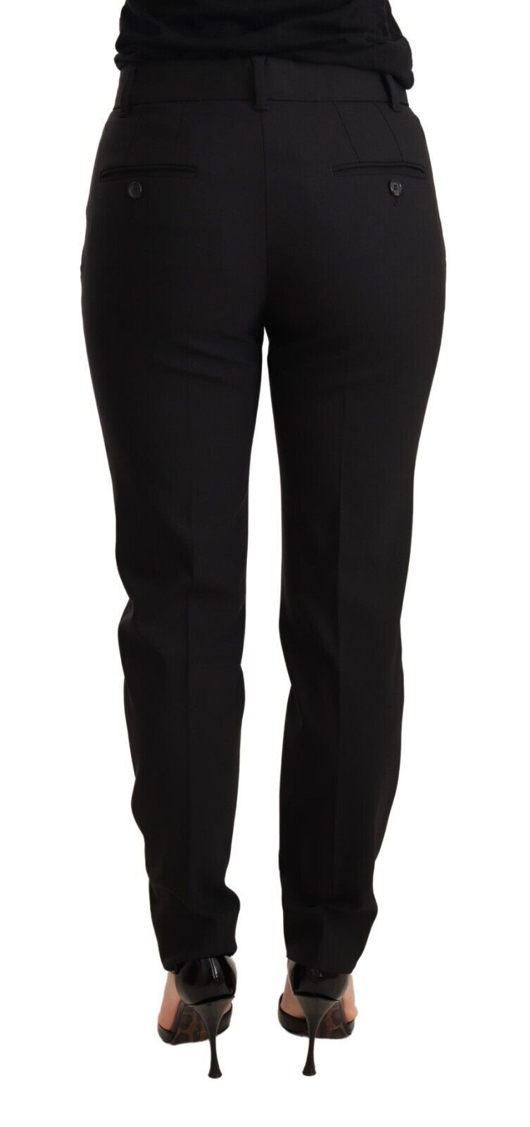 Dolce & Gabbana Black Tapered Women Trouser Virgin Wool Pants | Regal Royce