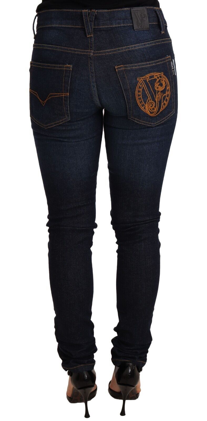 Versace Jeans Dark Blue Cotton Low Waist Skinny Denim Jeans | Regal Royce