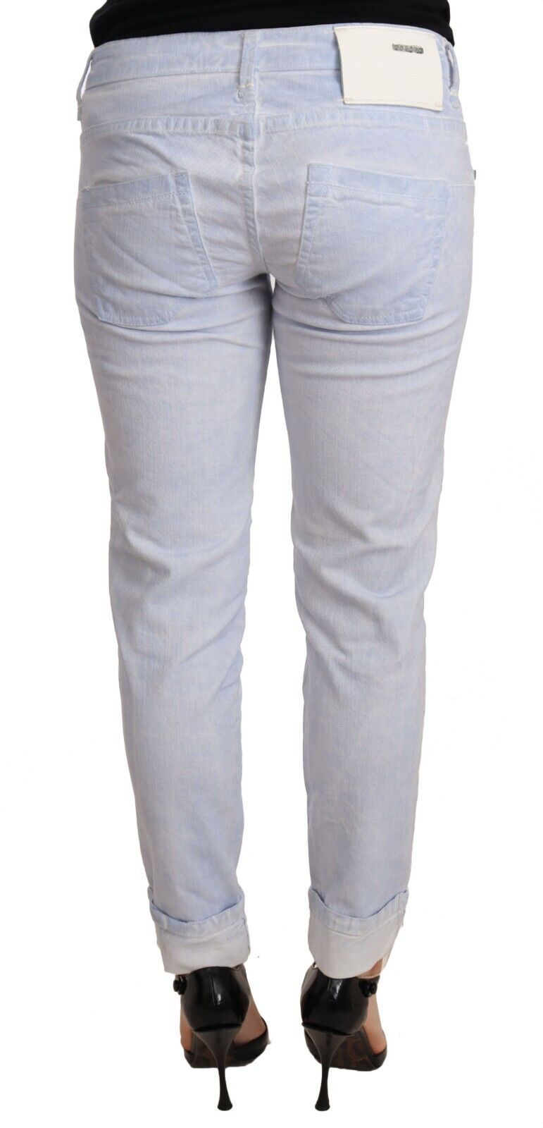 Acht Light Blue Cotton Folded Hem Denim Skinny Women Trouser Jeans | Regal Royce