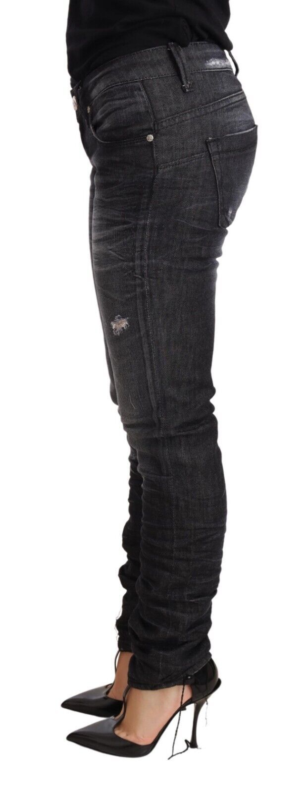 Acht Black Washed Cotton Low Waist Skinny Denim Trouser Jeans | Regal Royce